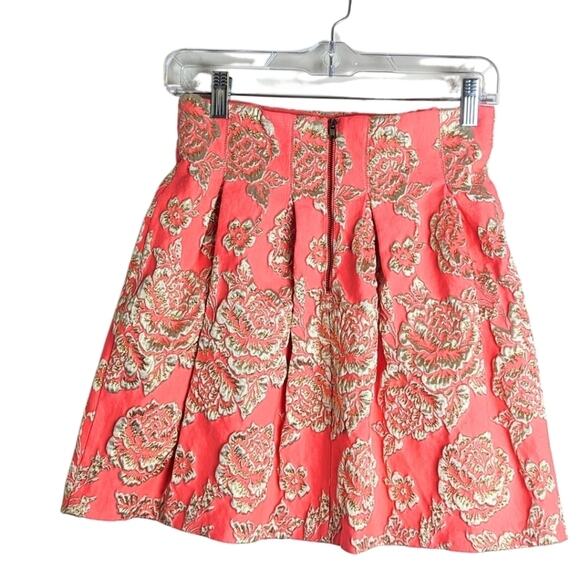 Bright Pink & Gold Puff Mini Skirt Lined Exposed Zipper Women's Size Small - Picture 1 of 10